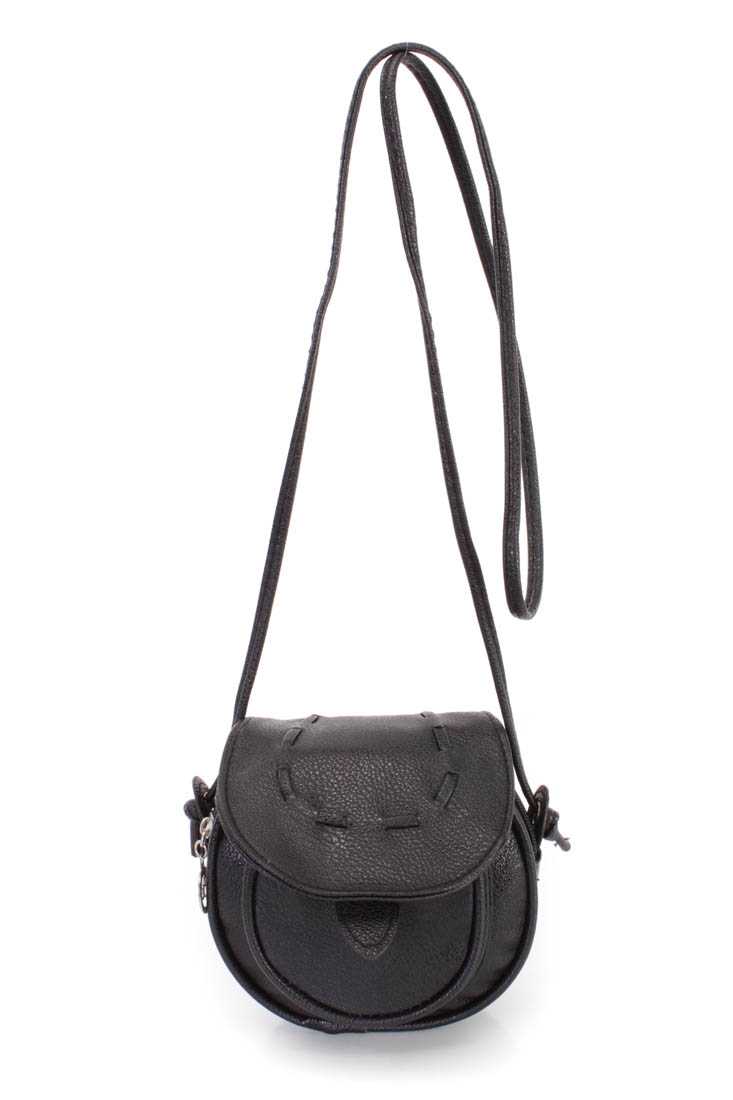 Black Faux Leather Woven Mini Handbag