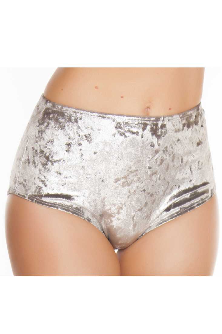 Silver High-Waisted Velvet Shorts