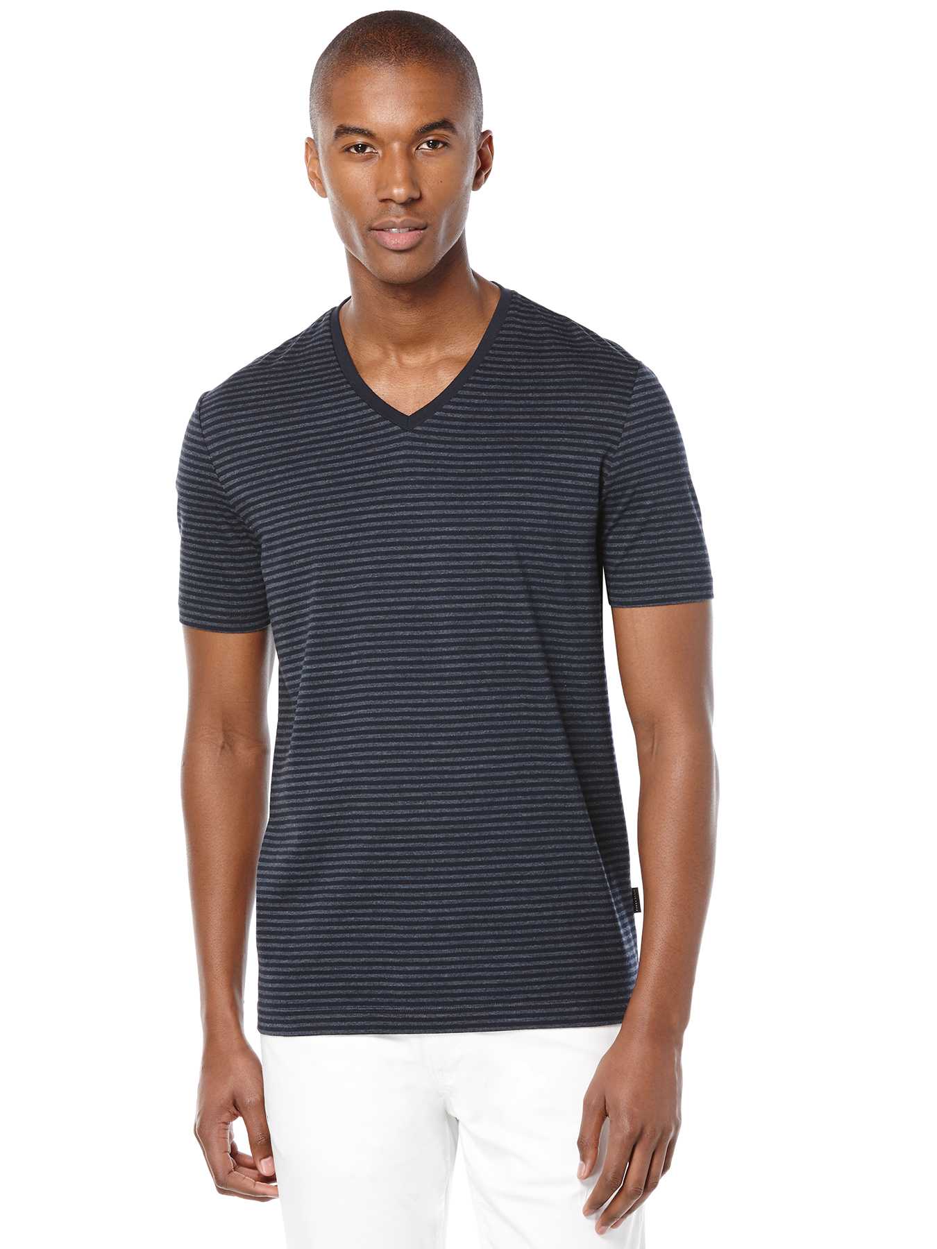 Perry Ellis Fine Stripe V-Neck Shirt
