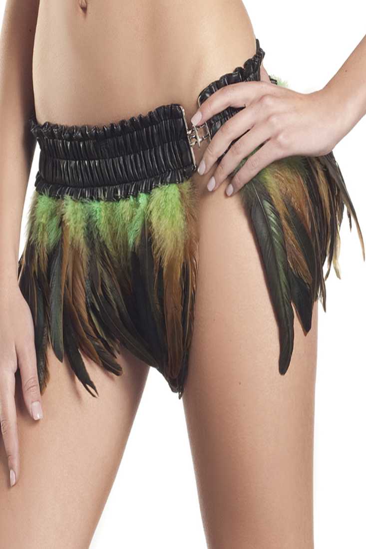 Green Feather Mini Skirt Sexy Costume