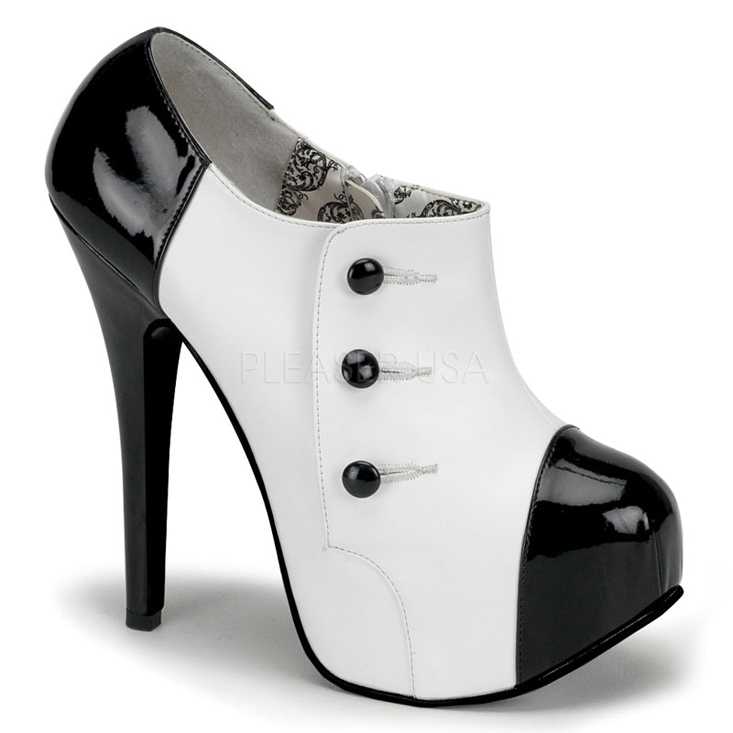 White Faux Leather Black Patent Gangster Booties