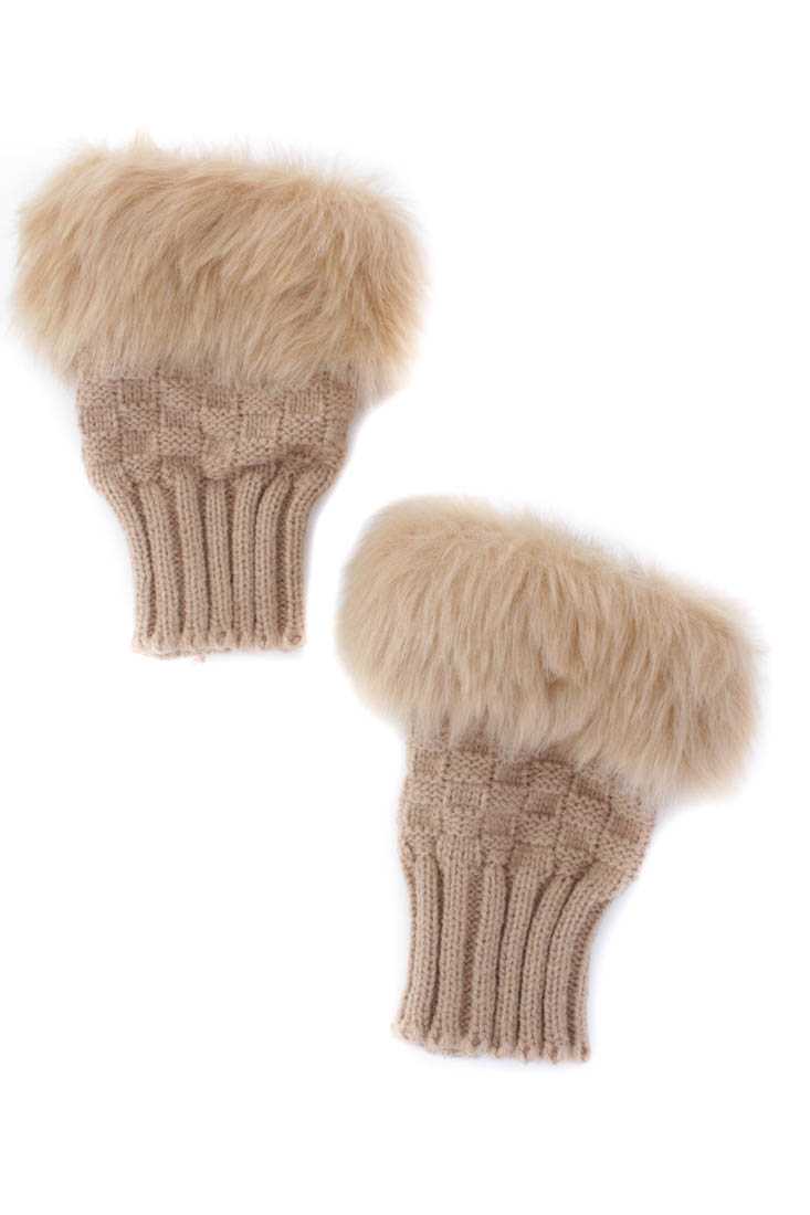 Camel Knitted Fax Fur Arm Cuffs