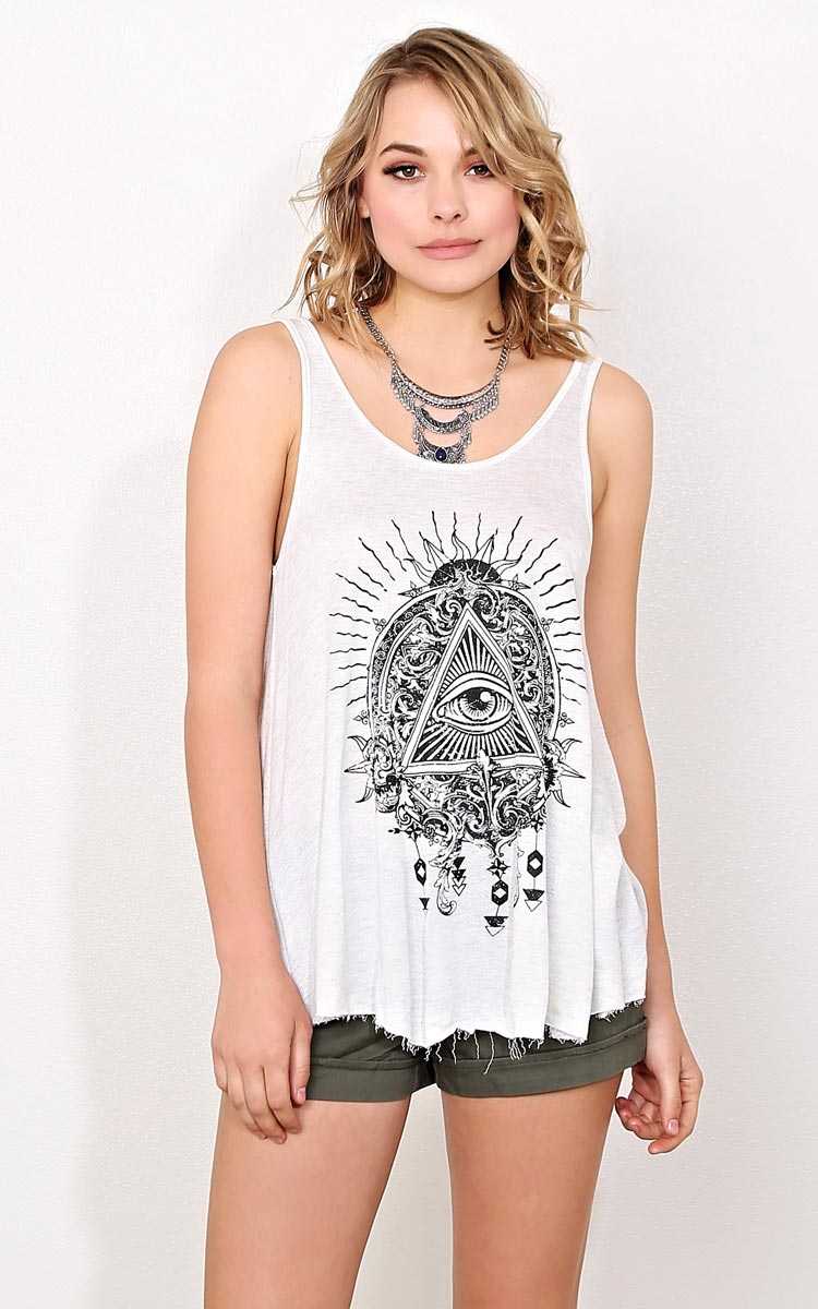 Celestial Eye Graphic Knit Tank - MED - Heather in Size Medium by Styles For Less