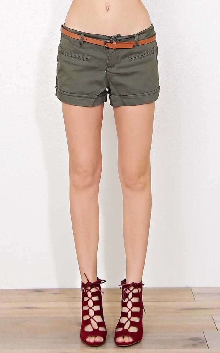 Olive Venice Belted Shorts - - Olive/Drab in Size by Styles For Less