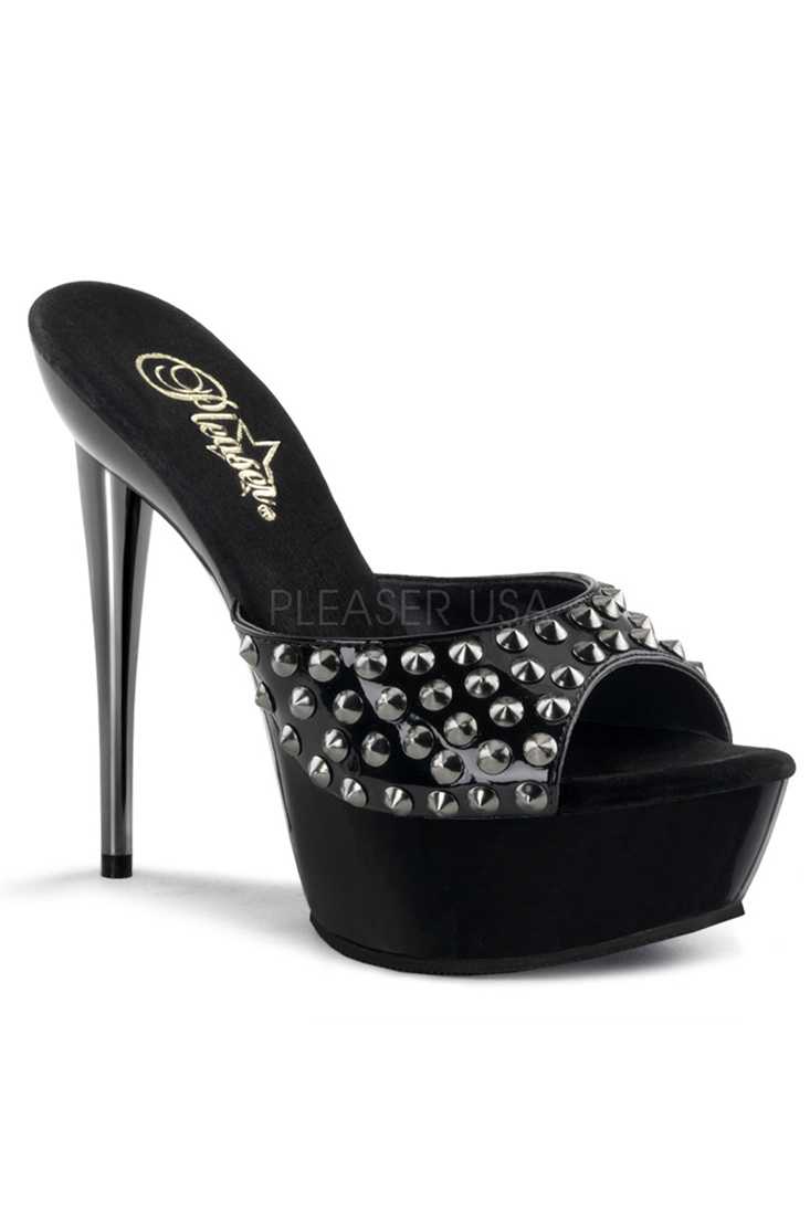 Black Spiked Studs Slide Platform High Heels Patent
