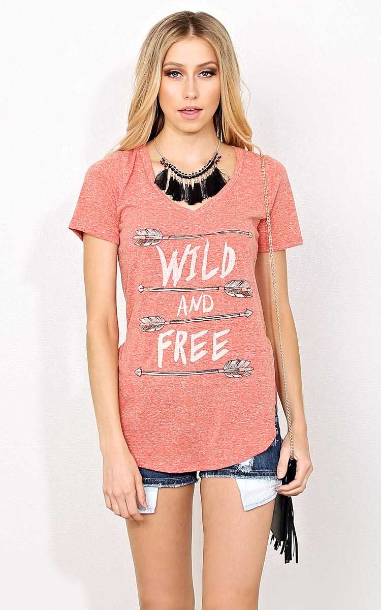 WILD AND FREE Arrow Graphic Tee - SML - MARSALA in Size Small by Styles For Less