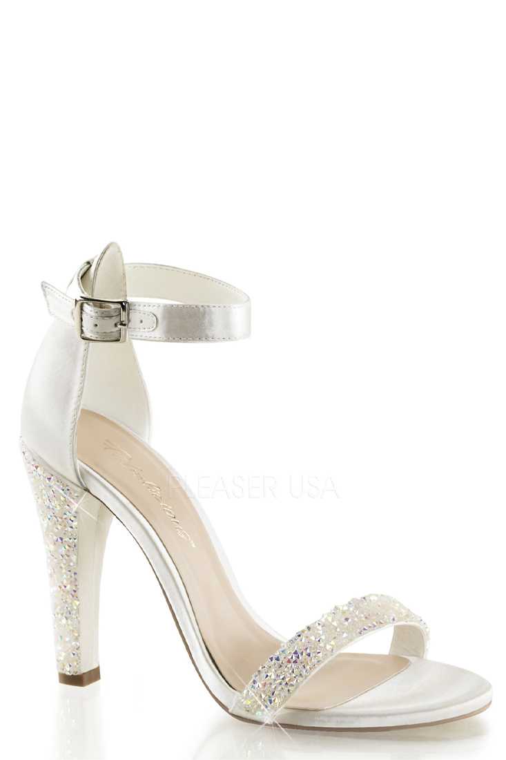 Ivory Rhinestone Embellished Strap High Heels Satin