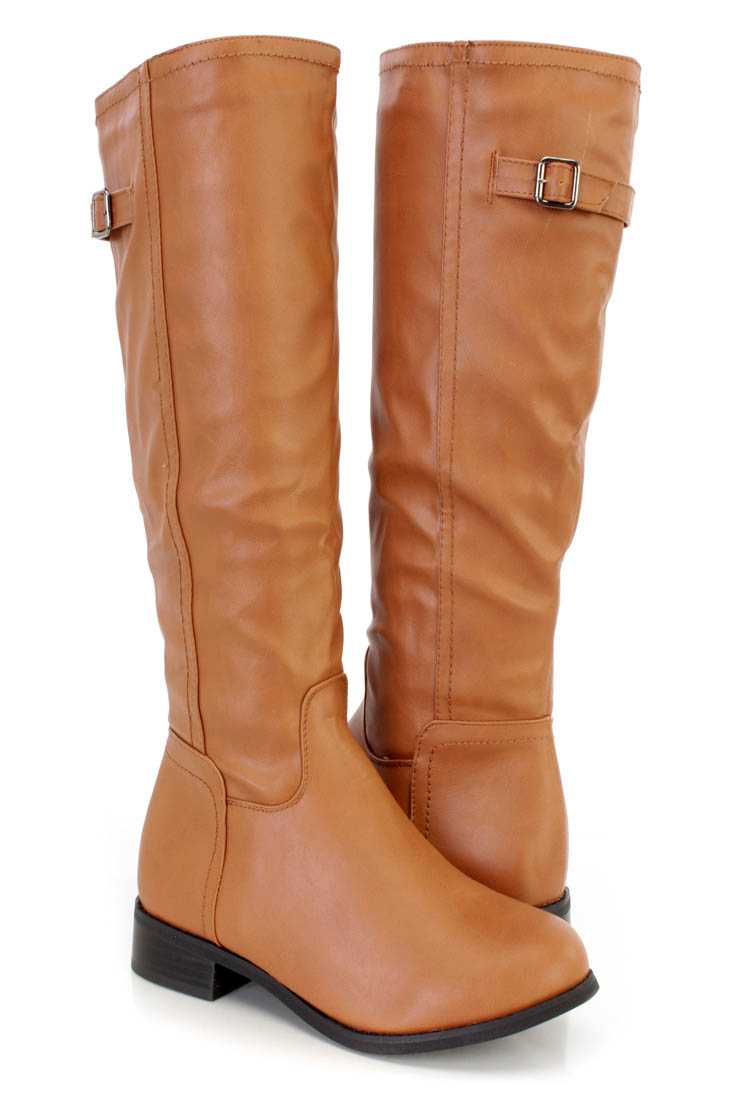 Tan Knee High Riding Boots Faux Leather