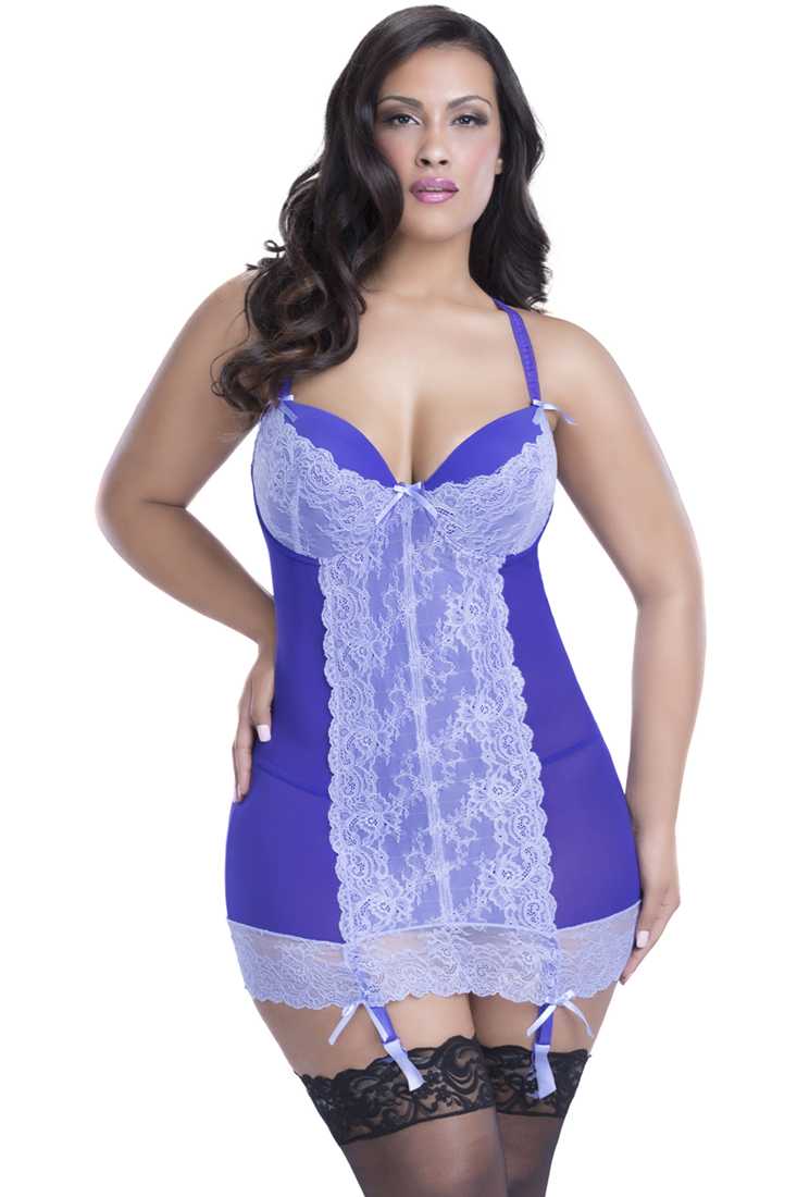 Purple Lace Plus Size Baby Doll Lingerie 2Pc. Set