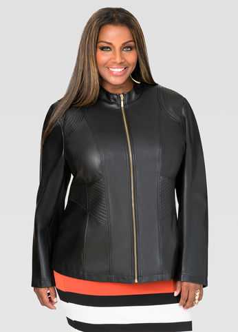 Trapunto Stitch Faux Leather Jacket