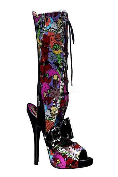 Black Creepy Eyeballs Print High Heels