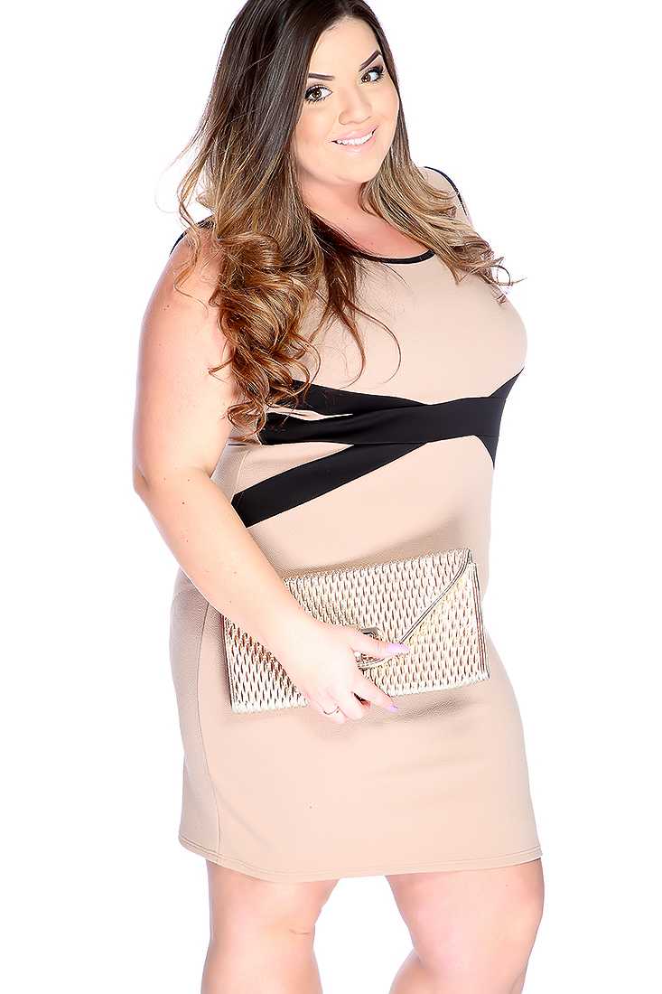 Sexy Mocha Two Tone Sleeveless Plus Size Party Dress
