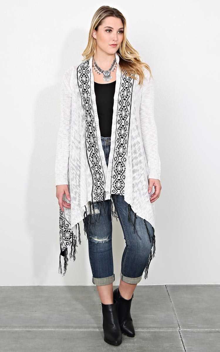 Plus Size Mountain Top Sweater Wrap - Ivory Combo in Size 1X by Styles For Less
