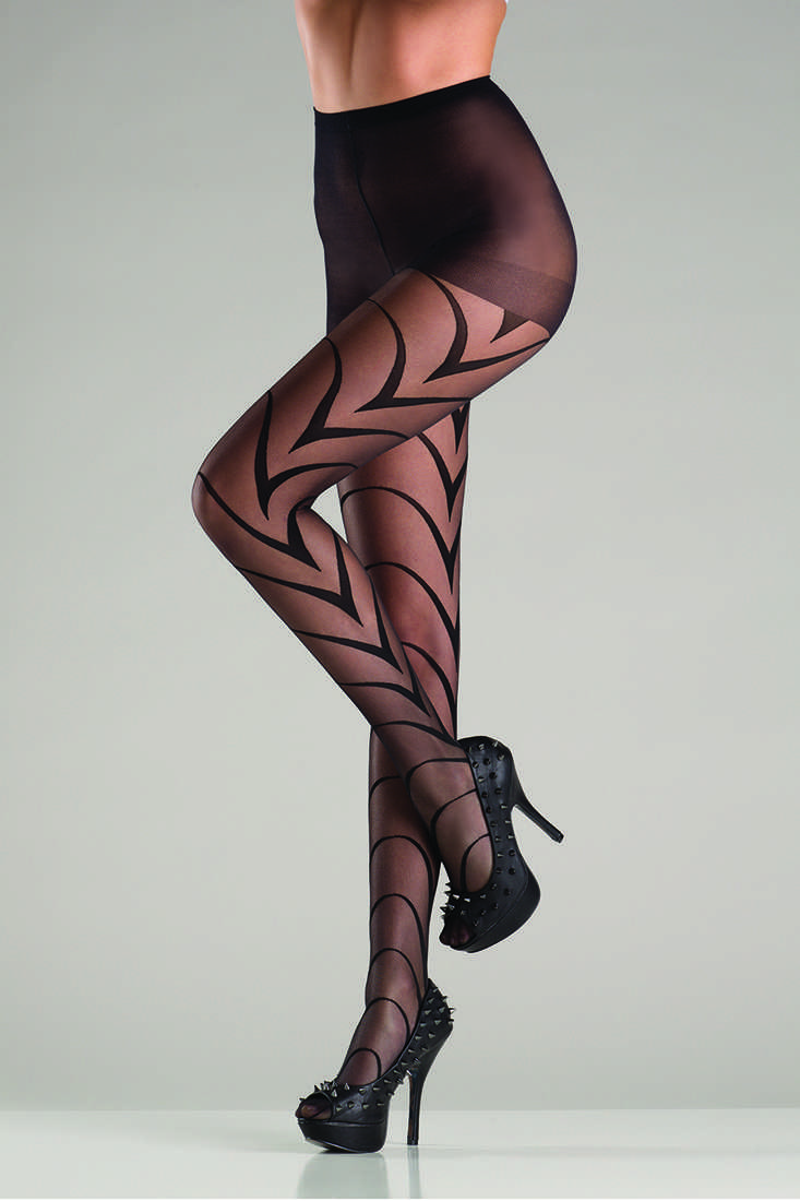 Black Art Deco Lined Sheer Pantyhose