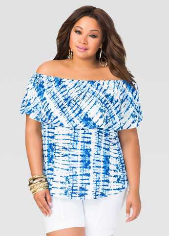 Off-Shoulder Tie Dye Peasant Top
