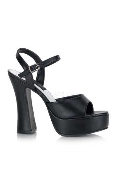 Black Faux Leather Peep Toe Chunky High Heels