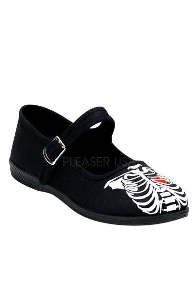 Black Canvas Maryjane Skeleton Flats