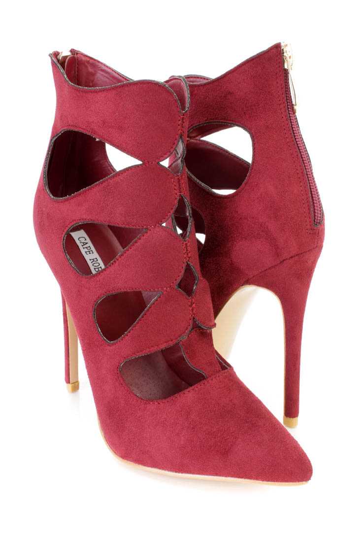 Wine Strappy Single Sole Ankle Booties Faux Suede