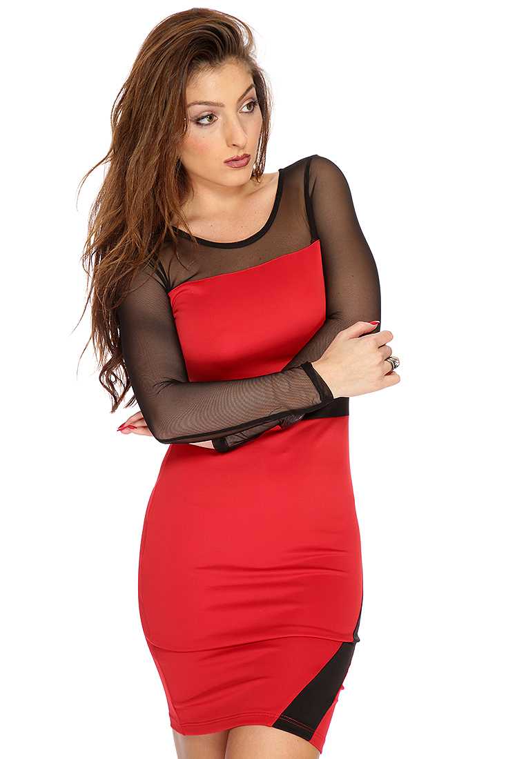 Red Black Mesh Cut Out Sexy Party Dress