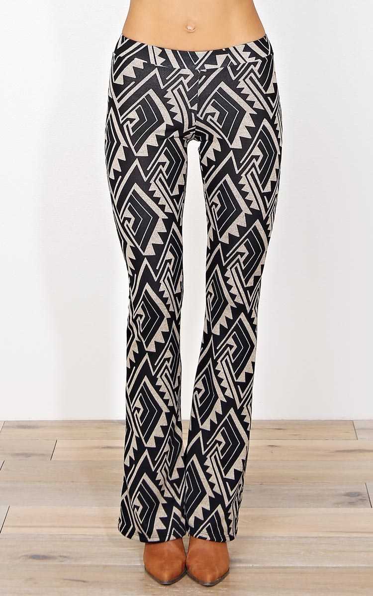 Keira Tribal Knit Palazzo Pants - LGE - Mocha Combo in Size Large by Styles For Less