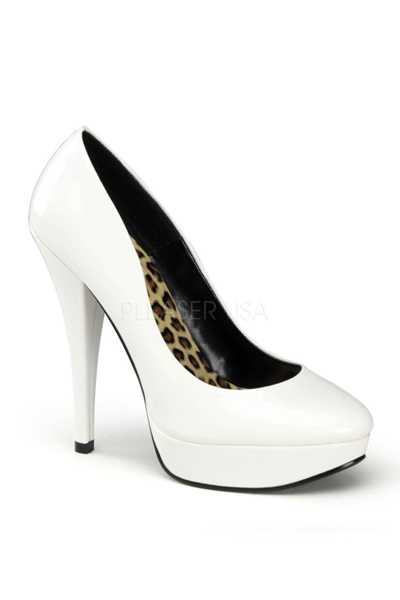 White Patent Faux Leather Cheetah Platform Classic Platform Pump High Heels