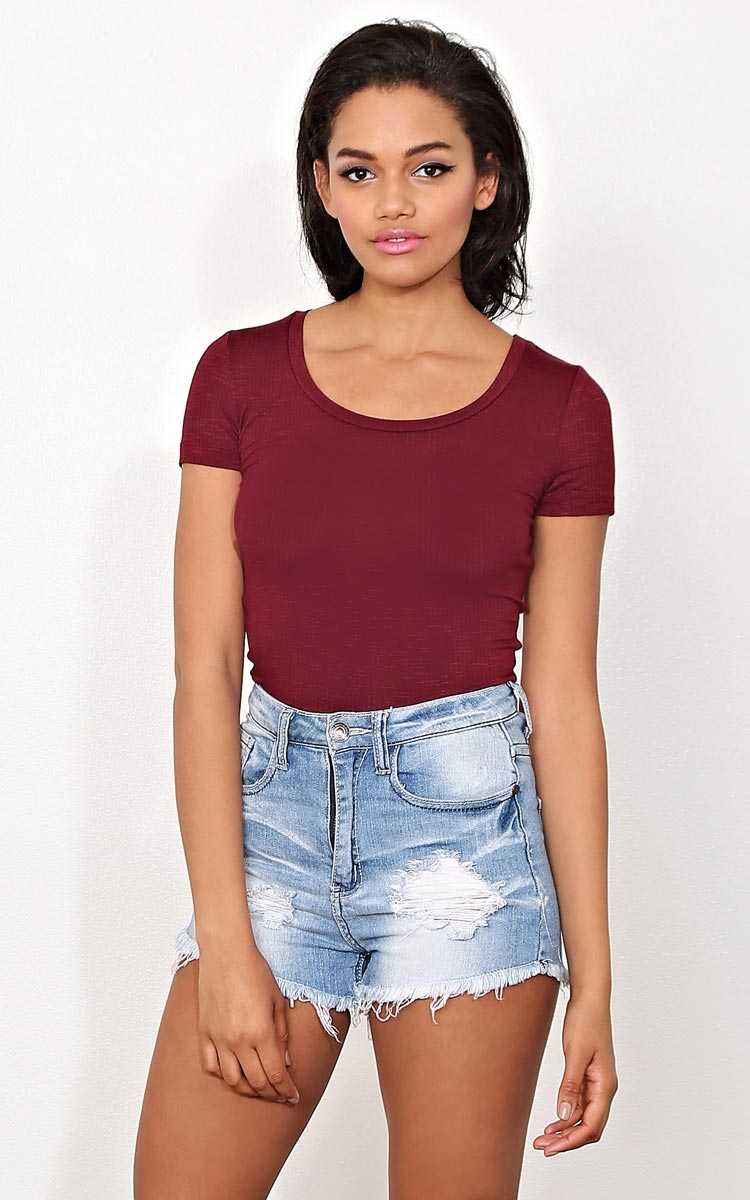 Burgundy Ronnie Rib Knit Top - - Burgundy in Size by Styles For Less