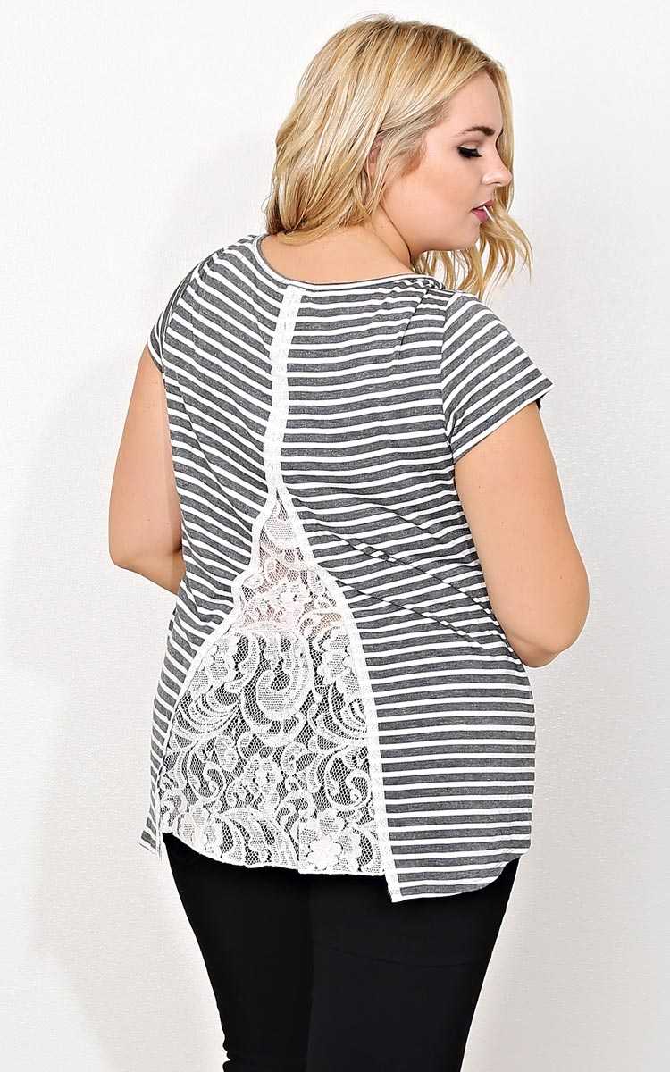 Plus Size Lacey Striped Knit Top - Charcoal Combo in Size by Styles For Less