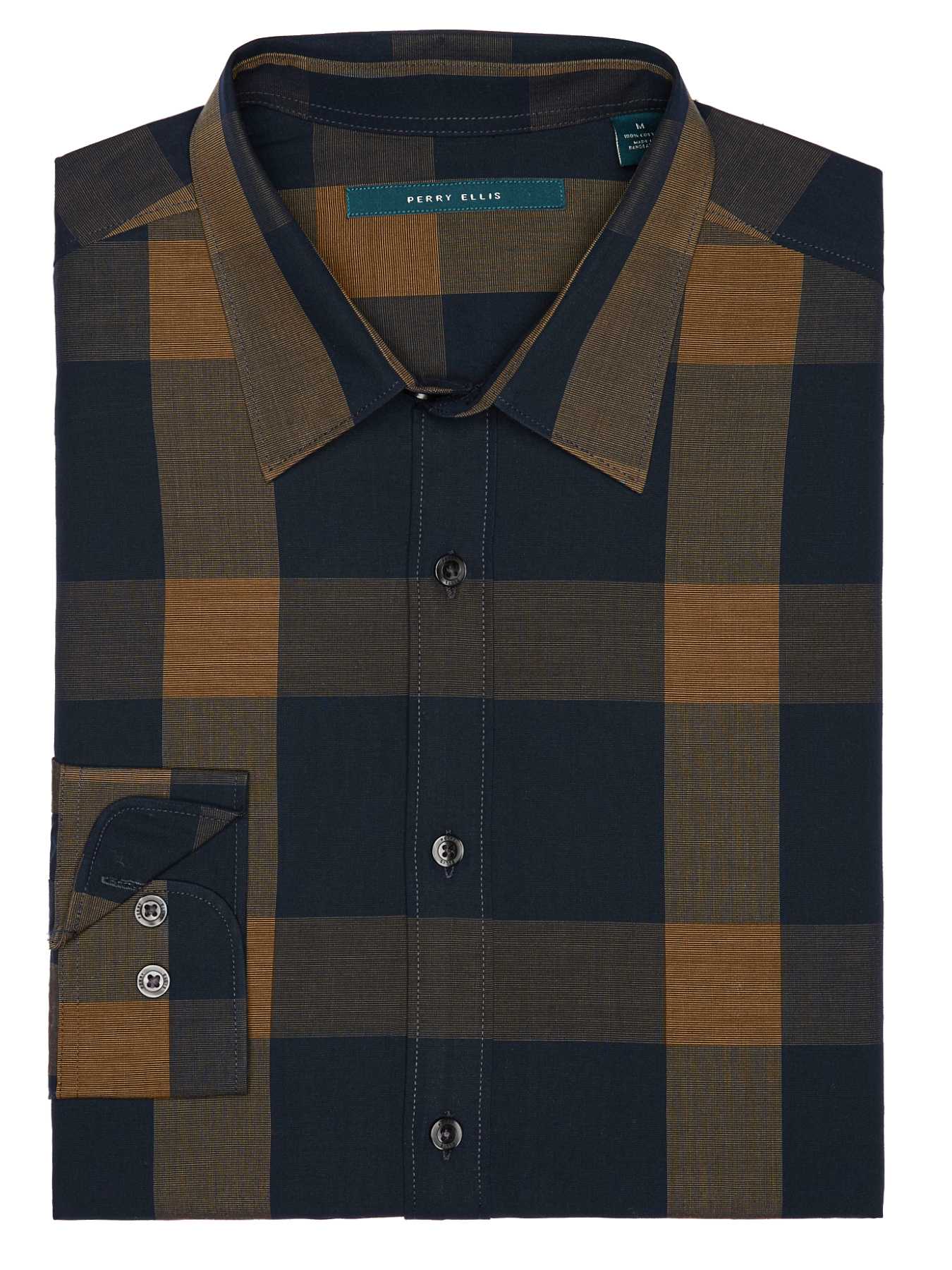 Perry Ellis Roll-Up Sleeve Plaid Shirt