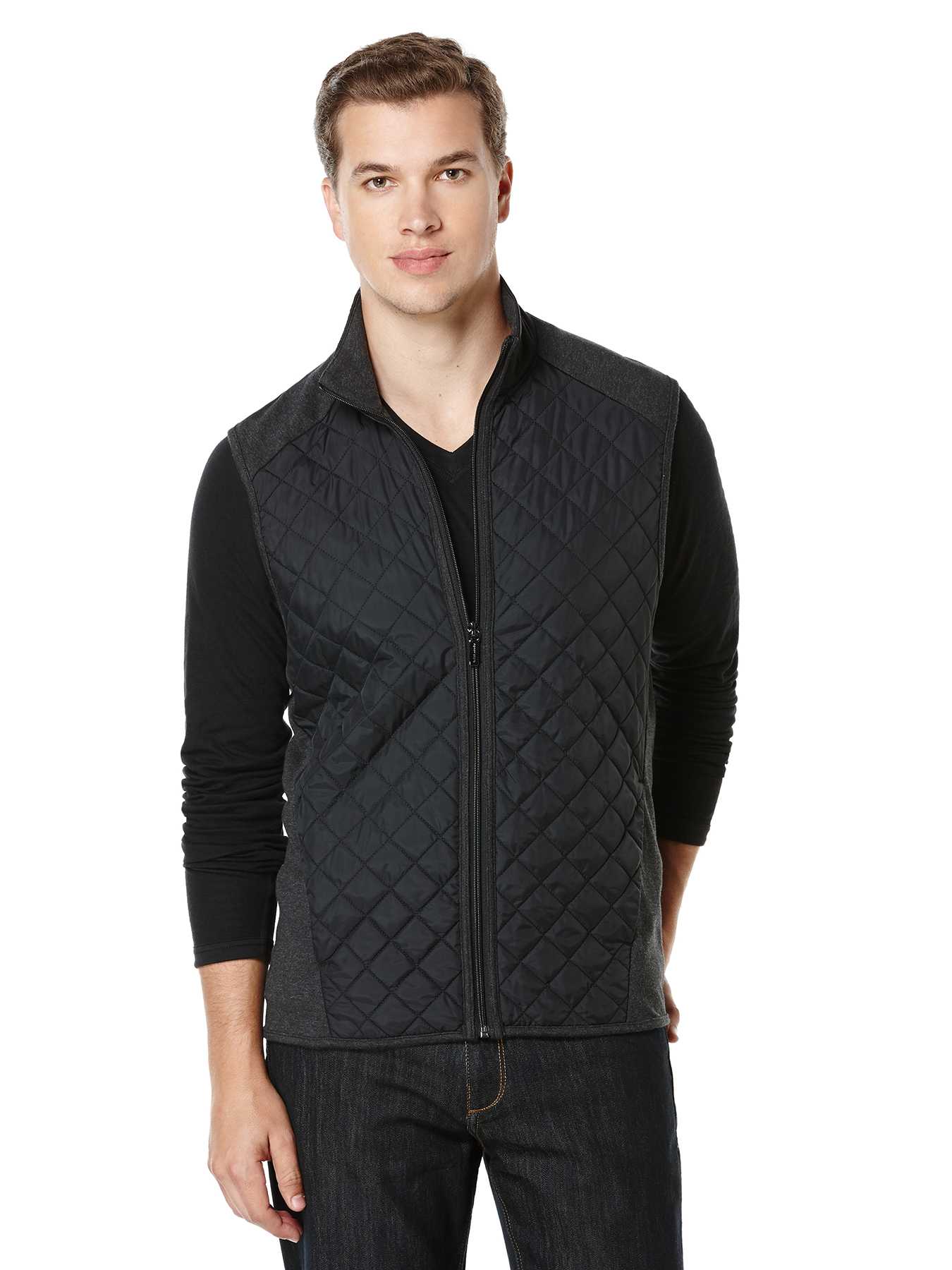Perry Ellis Quilted Mixed Media Vest