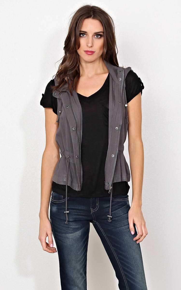 Krista Woven Zipper Vest - - Med Grey in Size by Styles For Less