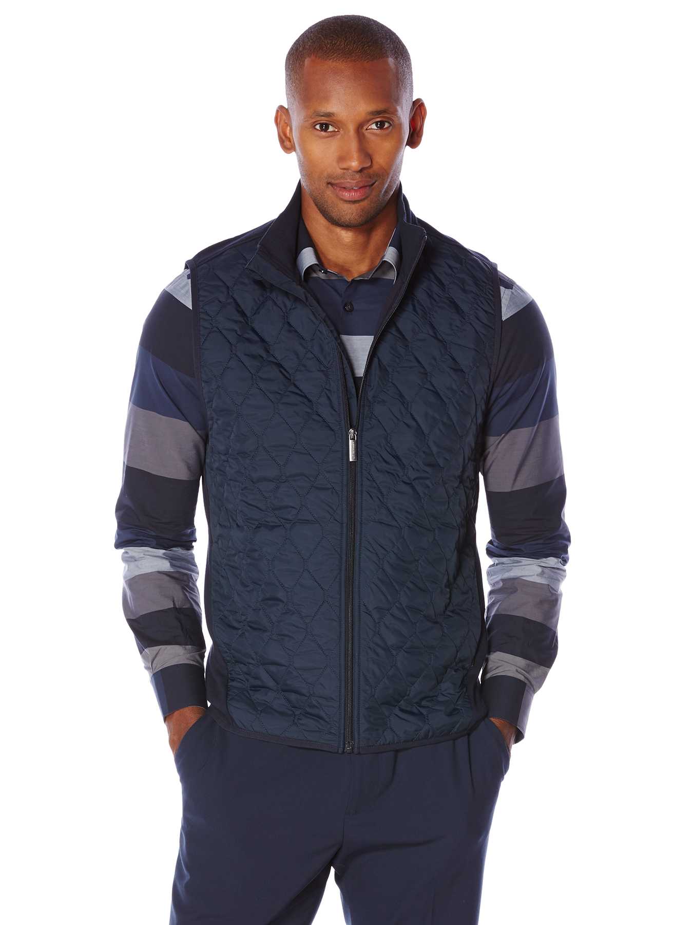 Perry Ellis Quilted Front Mixed Media Vest