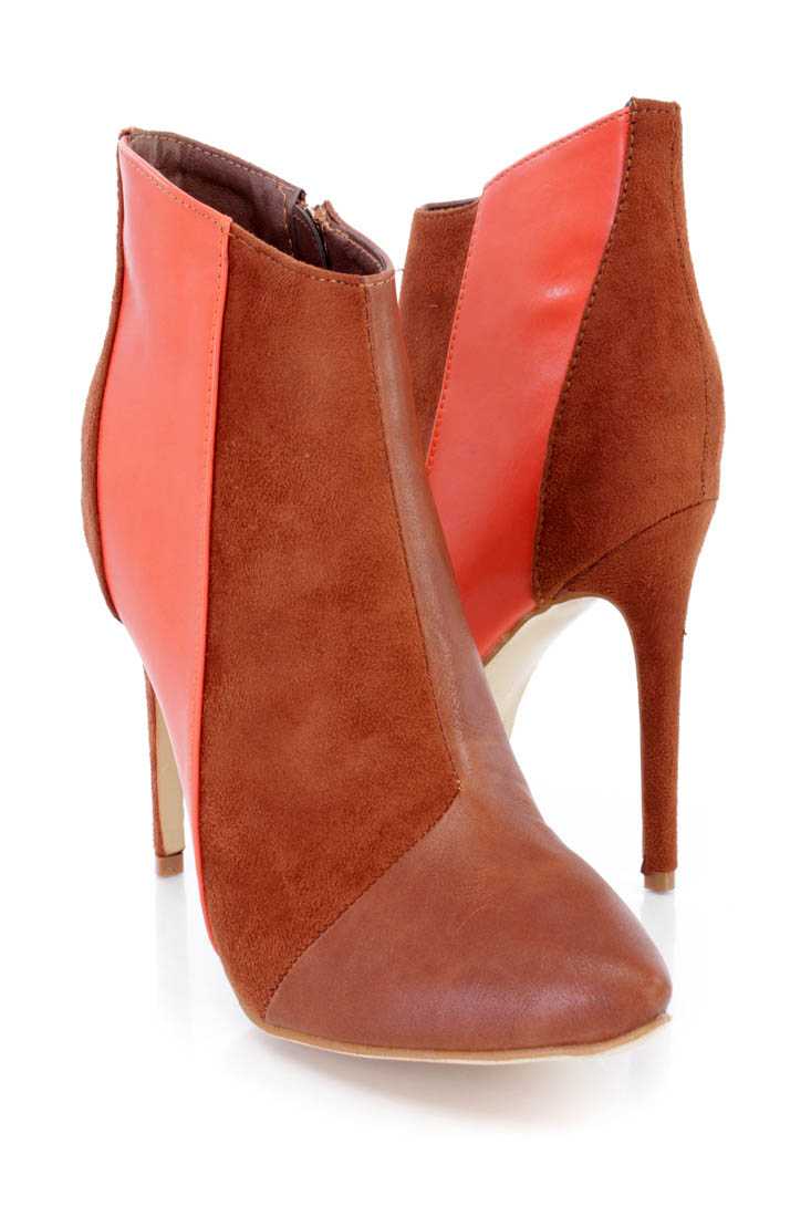 Camel Two Tone Ankle Booties Faux Leather Suede