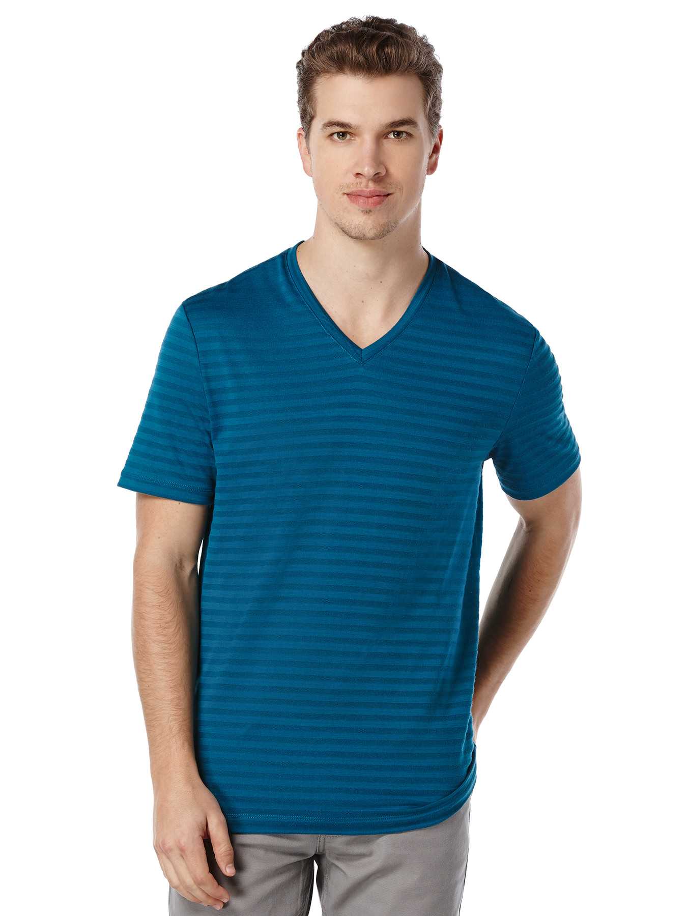 Perry Ellis Short Sleeve Textured Stripe Shirt