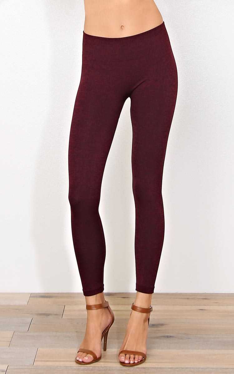 Burgundy Fleece Lined Leggings - Burgundy in Size S/M by Styles For Less