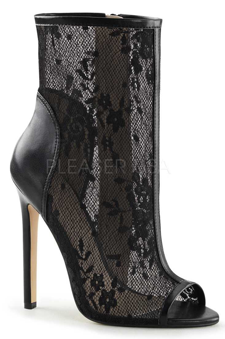 Black Peep Toe Single Sole Booties Lace