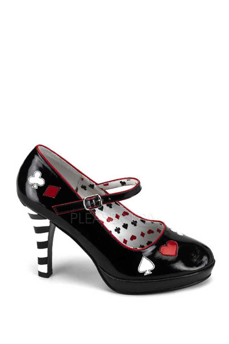 Black Card Suit Maryjane High Heels Patent