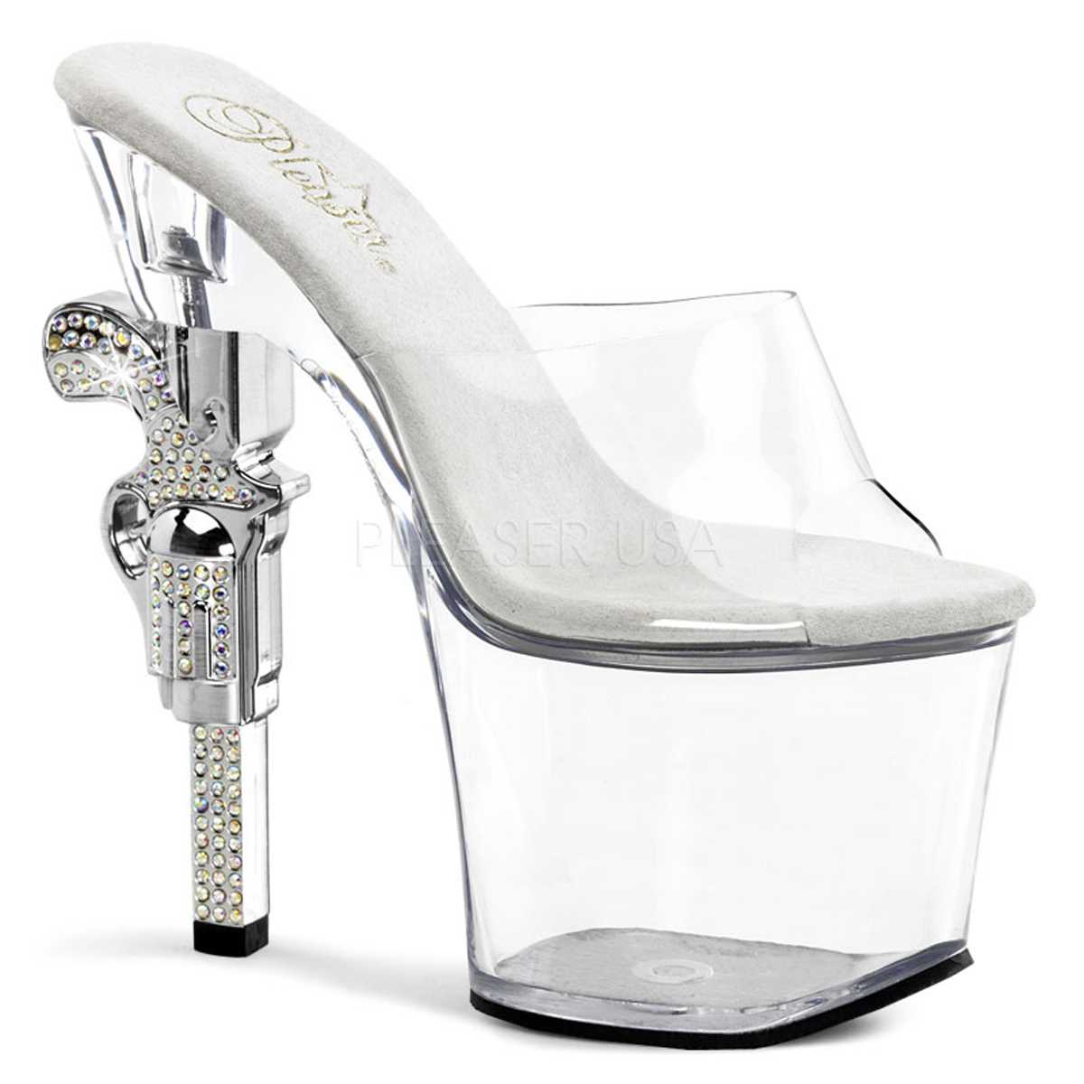 Clear Slip On Platform Rhinestone Gun Heels PVC