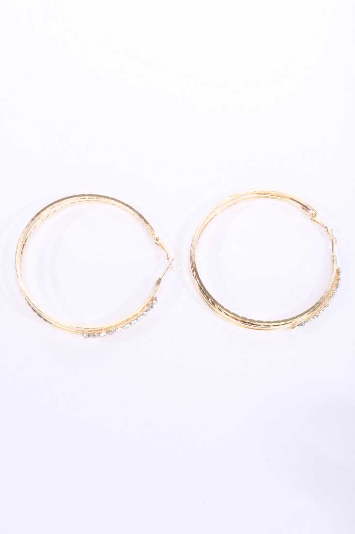 Gold Rhinestone Triple Layered Hoop Medium Size Earrings