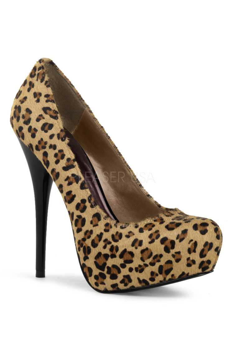 Leopard Round Toe Platform High Heels Pumps Faux Pony Hair