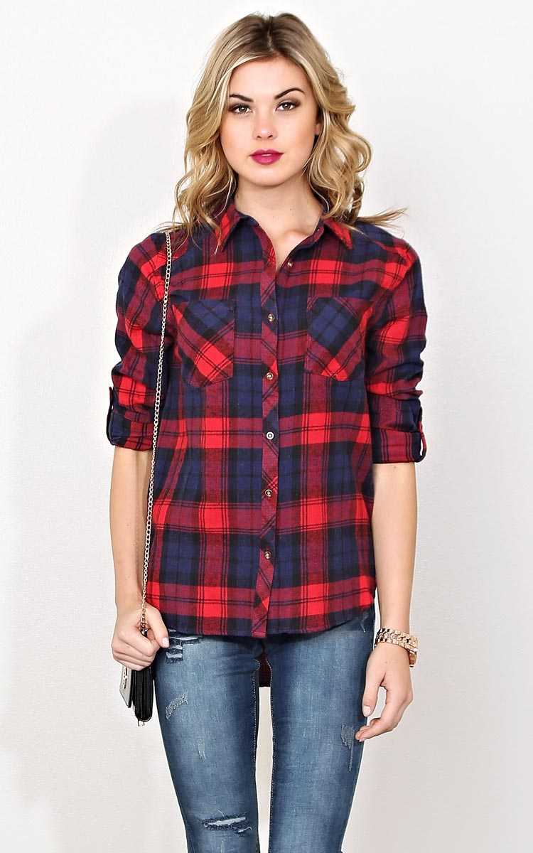 Let's Make Plans Woven Plaid Top - - Red Combo in Size by Styles For Less