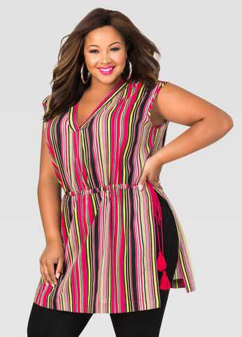 Striped Cinch Waist Tunic