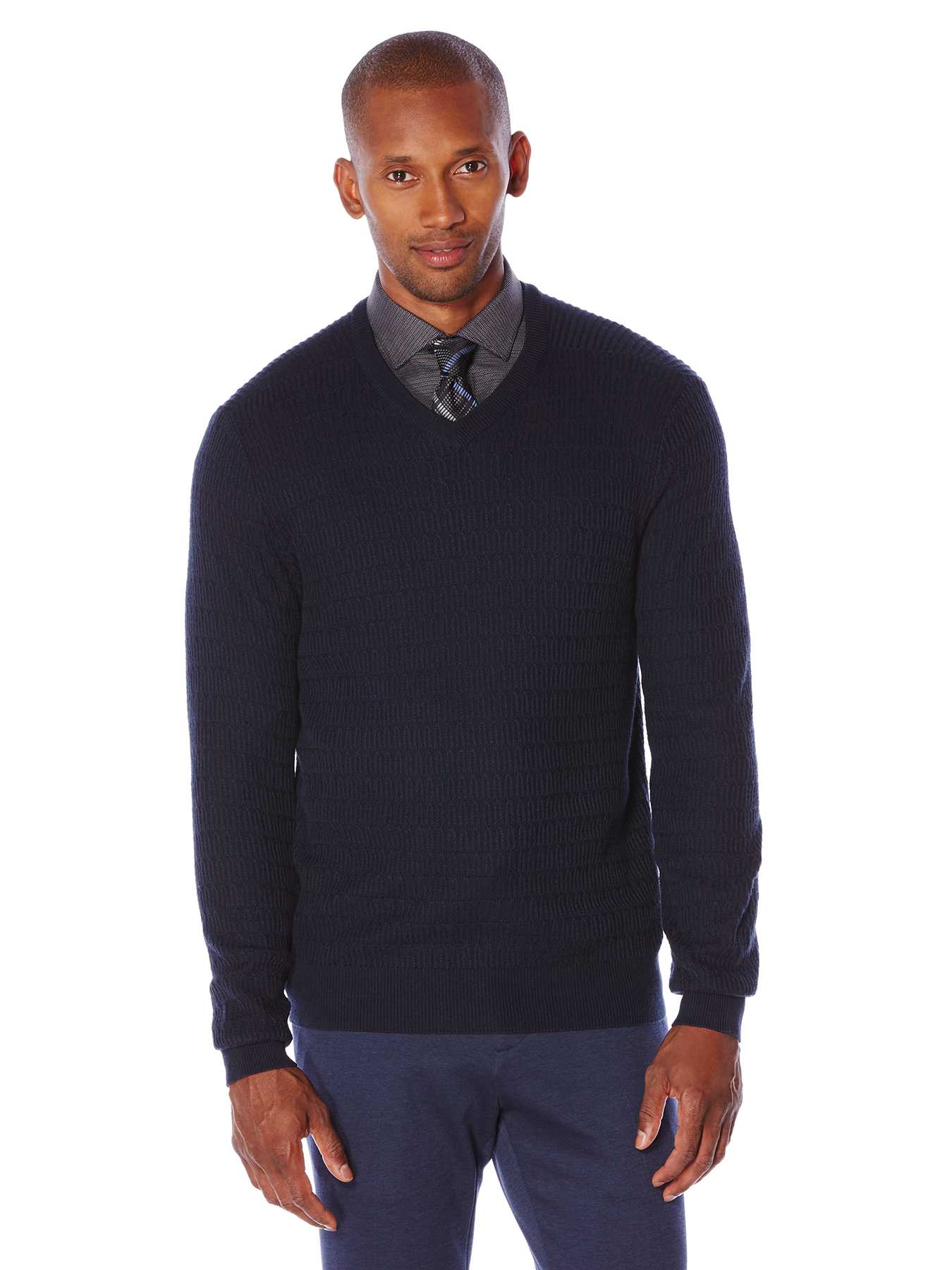 Perry Ellis Solid Textured V-Neck Sweater
