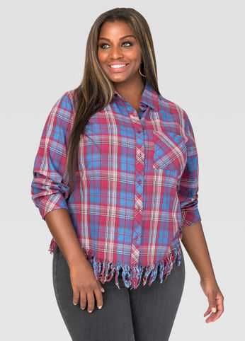 Frayed Hem Plaid Shirt