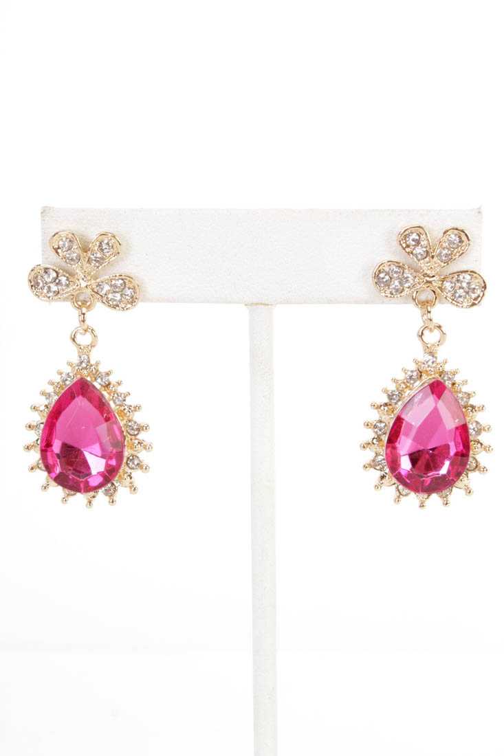 Fuchsia Gold Faceted Beaded High Polish Metal Earrings