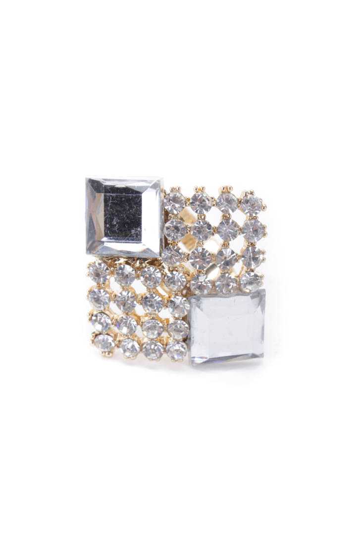 Gold Rhinestone Detailing High Polish Square Ring