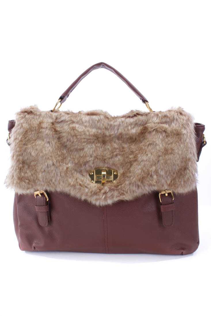 Brown Faux Leather Adjustable Shoulder Strap Handbag