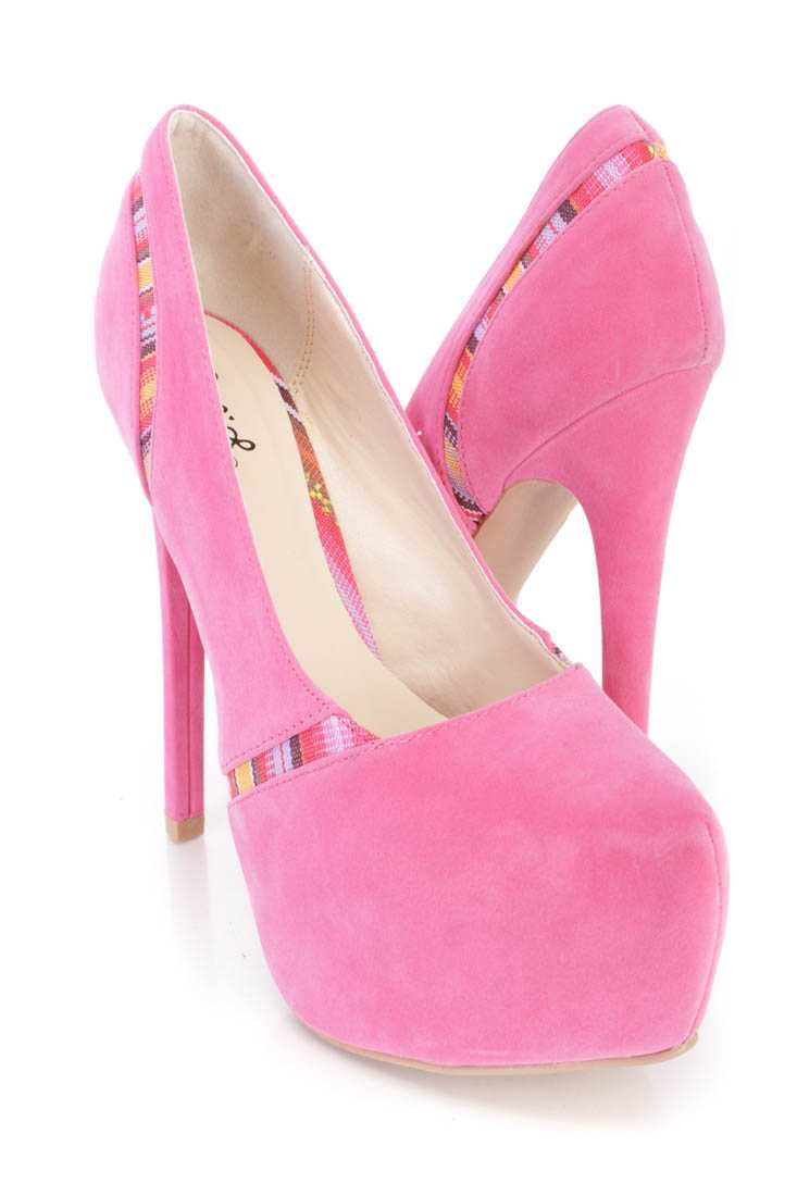 Pink Guatemalan Striped Pump High Heels Velvet