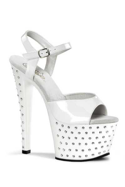 White Patent Rhinestone Platform High Heels