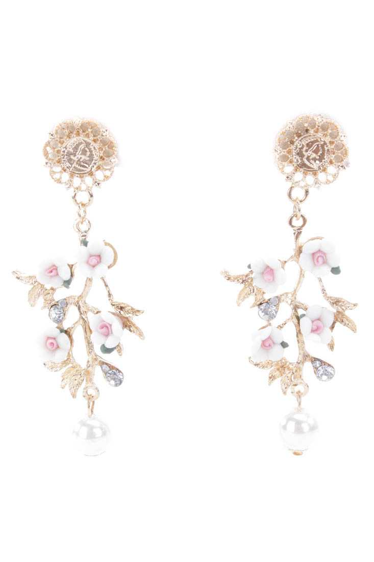 White Acrylic Floral Dangle Earrings