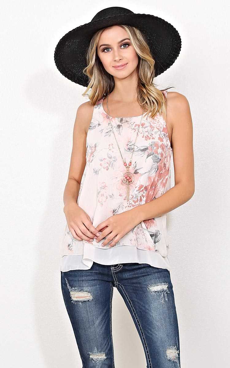 Watercolor Floral Woven Necklace Top - - Peach Combo in Size by Styles For Less